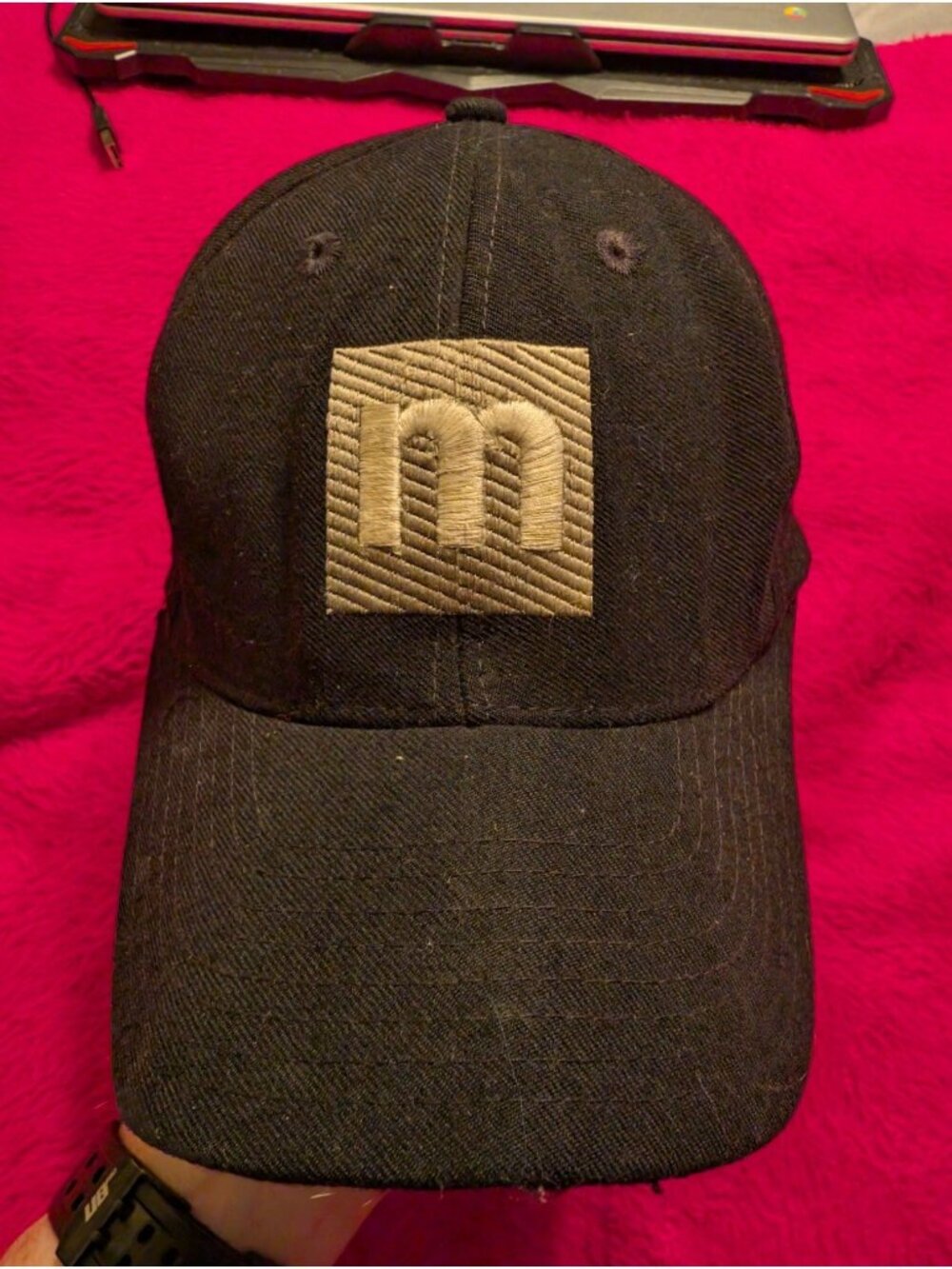 Vintage Mossimo Black Wool Snapback Hat 90s Embroidered Spellout Initial M Cap